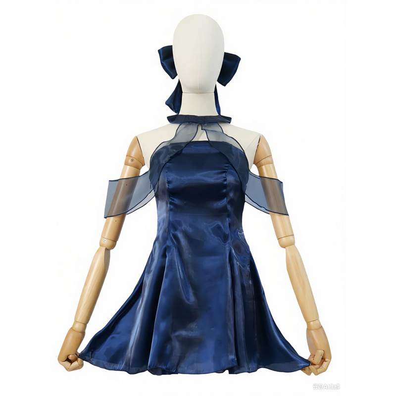 Anime Cosplay Blue Hair - Blue Archive Chunxiang donkerblauwe jurk met